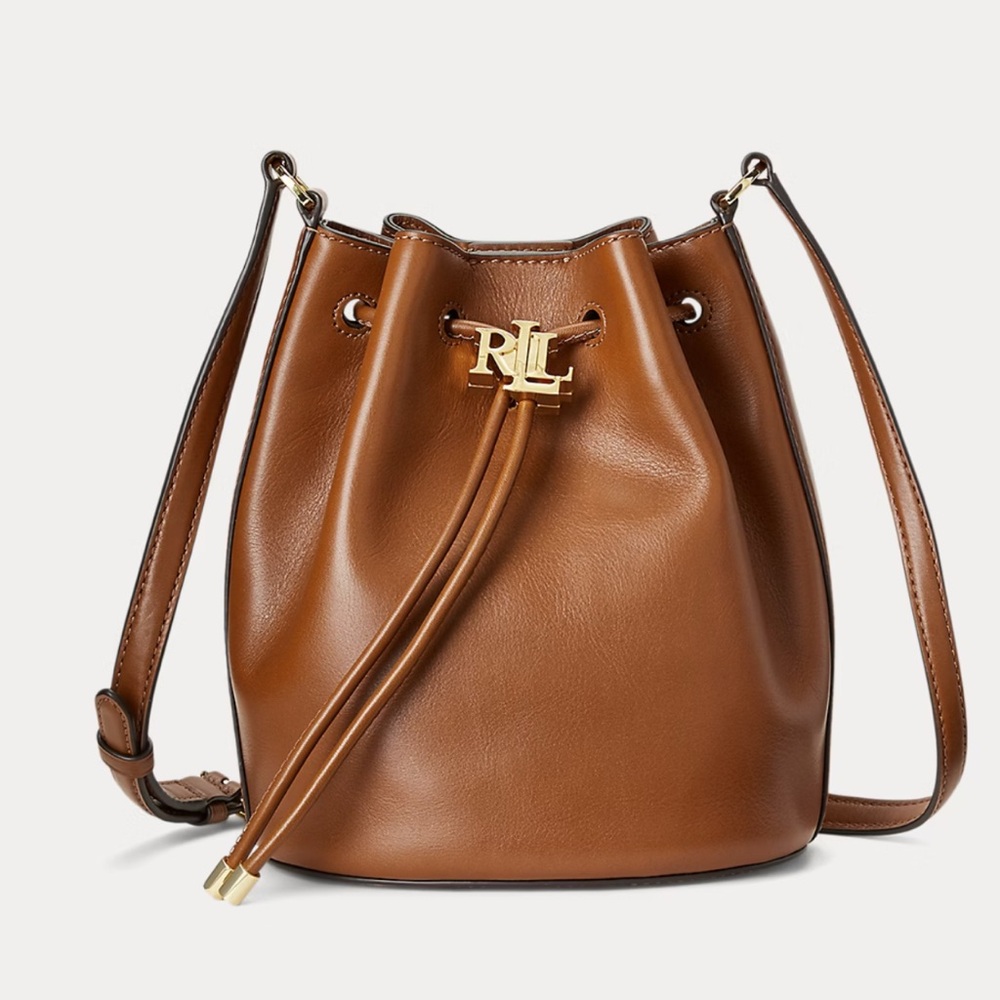 NEW RALPH LAUREN Leather Medium Andie Drawstring Bag